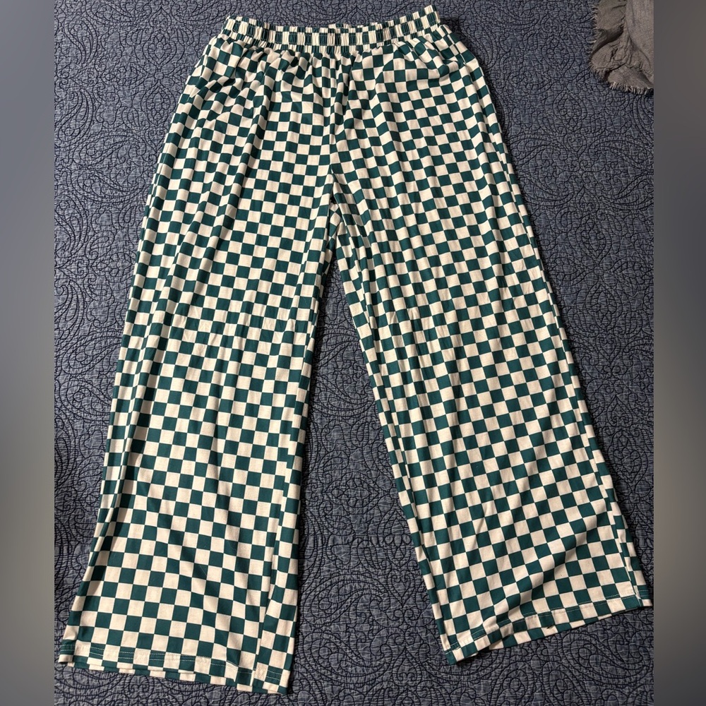 Checkered Green and White Women's Pants